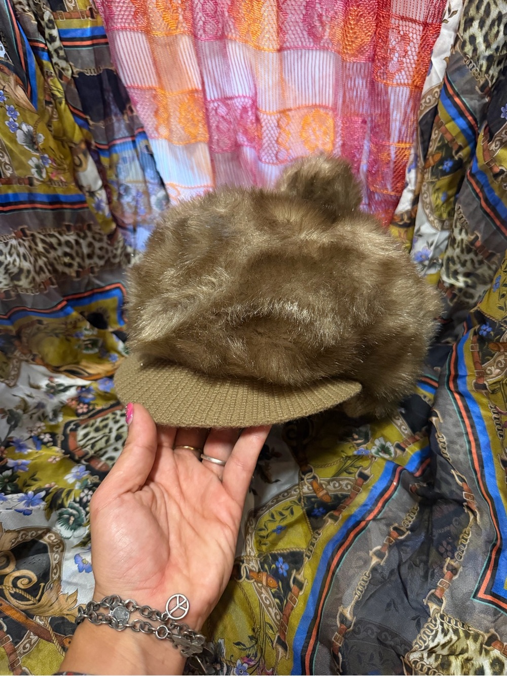 Sony Costumes Faux Fur Pom Cap with brim - brown Y2K